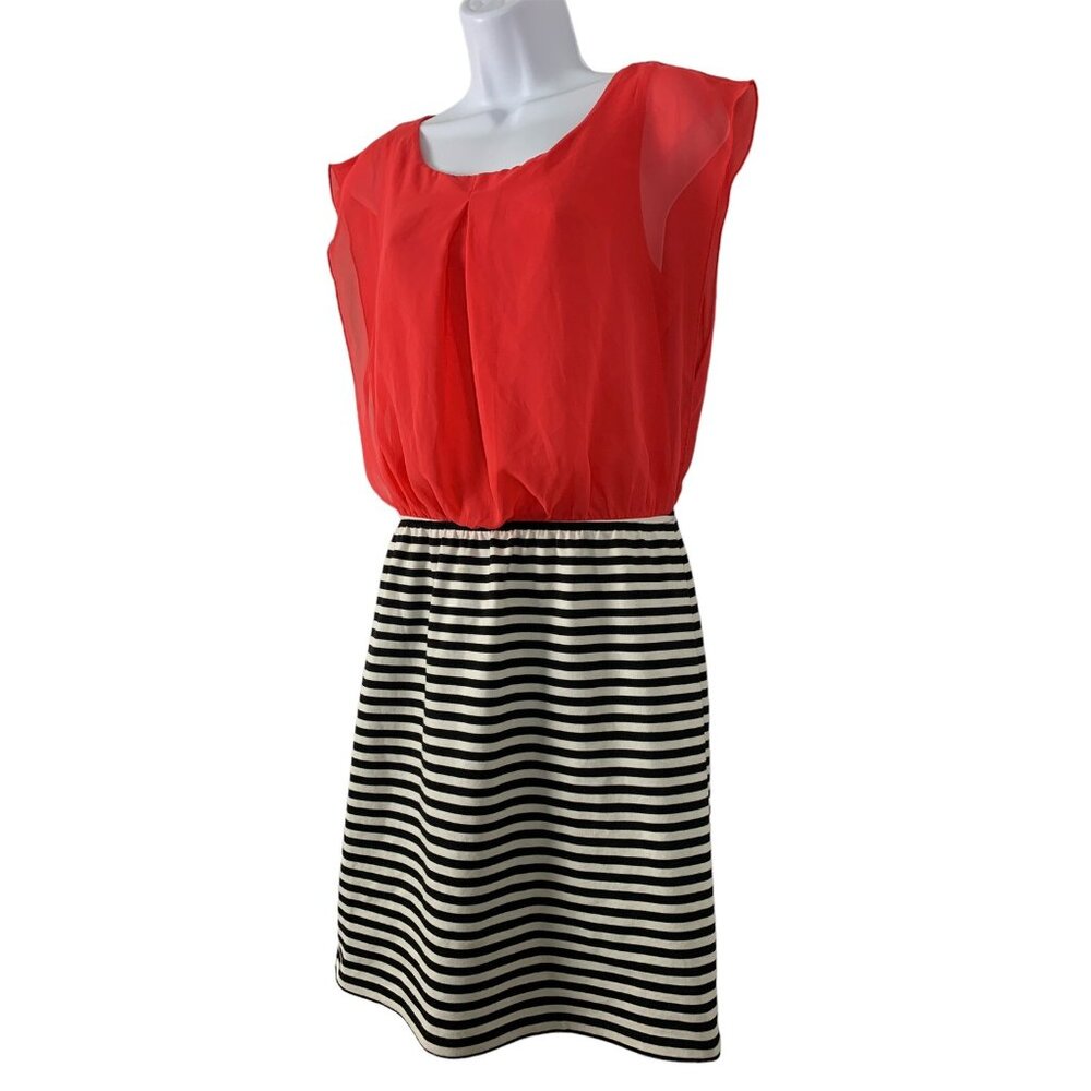Studio Y Womens Red & Black Striped Sleeveless Dress With Sheer Top Medium - Picture 4 of 10